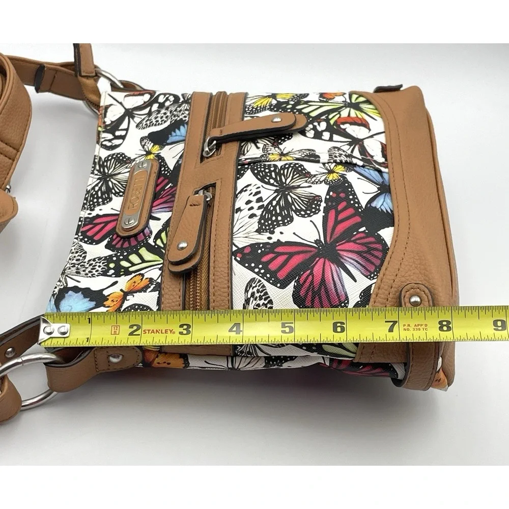 Rosetti Butterfly Print Crossbody Purse Tan Faux Leather Shoulder Bag 8